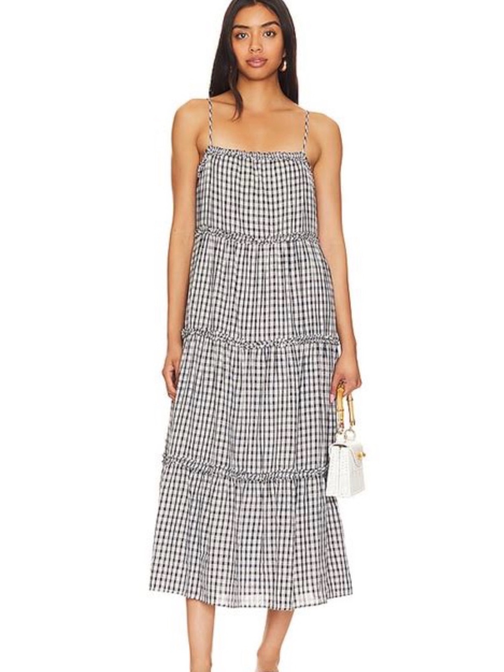 Rails Black and White Gingham Tiered Midi Dress